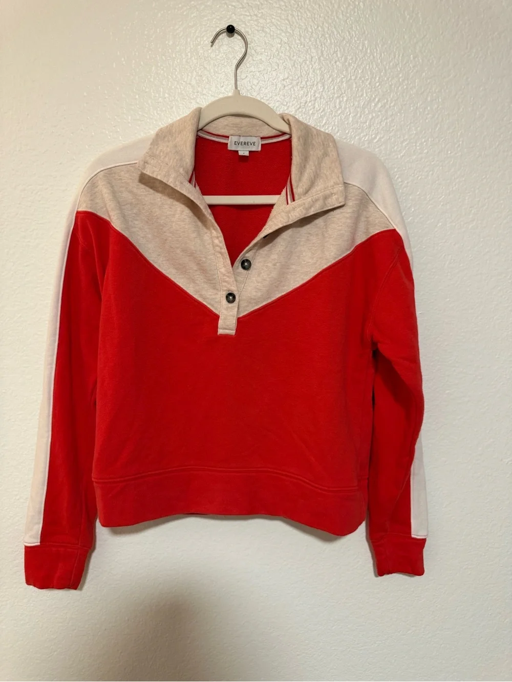 Evereve Red and Cream Snap-Front Colorblock Pullover